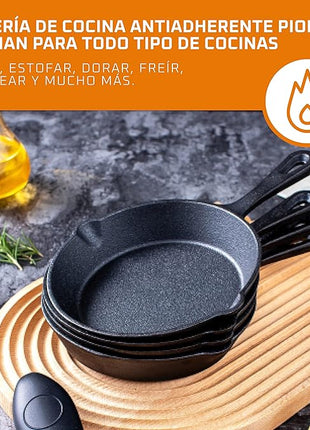 Bruntmor Cast Iron Frying Pan Set of 4-6x4 Inch Black Pre-Seasoned Skillets with Heat-Resistant Silicone - Mini Cast Iron Skillet Set for Stovetop, Oven, and Grill