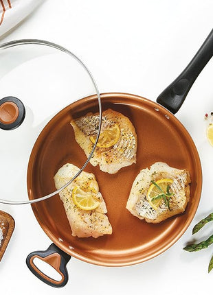 Farberware Glide Ceramic Nonstick Saute Pan / Frying Pan / Fry Pan with Lid and Helper Handle - 4 Quart, Black