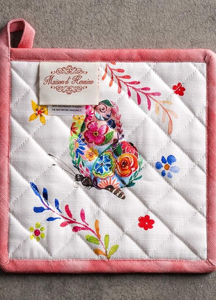 Maison d' Hermine Pot Holders Set 100% Cotton Heat Resistant Potholders 8" x 8" Hot Pads with Loop Cooking, Grilling, Kitchen, Handling Hot Pans Spring/Summer (Pack of 2, Happy Florals - High Summer)