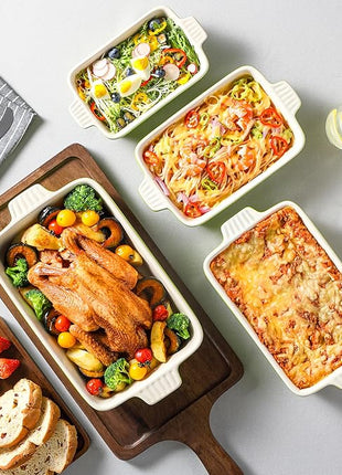 MALACASA Bakeware Set of 4, Porcelain Baking Pans Set for Oven, Casserole Dish, Ceramic Rectangular Baking Dish Lasagna Pans for Cooking Cake Kitchen, Green (9.4"/11.1"/12.2"/14.7"), Series BAKE.BAKE