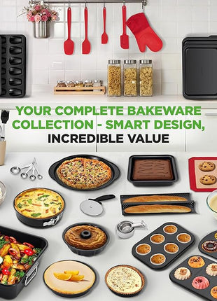 NutriChef 42-Piece Ultimate Nonstick Bakeware Set - Carbon Steel Baking Pans, Everyday Baking Tools, Oven Mitts, & More - Ideal for Baking Delicious Savory & Sweet Treats - Complete Set for Bakers