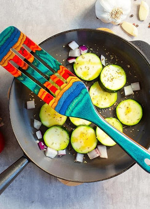 Baltique Montego Bay Collection 13" Wooden Spurtle Spatula – Colorful Birch Wood Cooking Utensil, Nonstick Safe, Versatile Stirring & Serving Tool