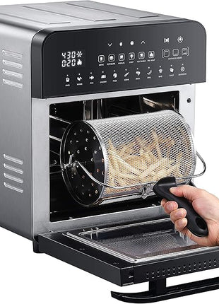 GoWISE USA 14.7-Quart Air Fryer Grill with Dual Heating Elements & Oven with Rotisserie, Dehydrator, Preheat and Broil Functions + 11 Accessories with 2 Recipe Books (Stainless Steel/Black), Ultimate