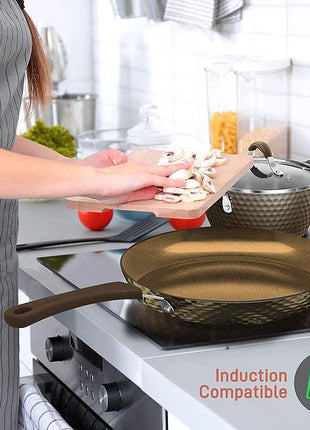 NutriChef 11-Piece Nonstick Kitchen Cookware Set - PTFE/PFOA/PFOS-Free Heat Resistant Kitchen Ware Pots Pan Set Coffee Ceramic Coating - Saucepot, Pans, Cooking Pot Oven Pot, Lid, Utensil NCCW11COF