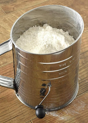 Norpro 3-Cup Stainless Steel Rotary Hand Crank Flour Sifter With 2 Wire Agitator