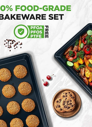 NutriChef 2-Piece Baking Sheet Non Stick - Premium Carbon Steel Cookie Sheets for Baking - Large and Medium Baking Trays for Oven - Blue Diamond