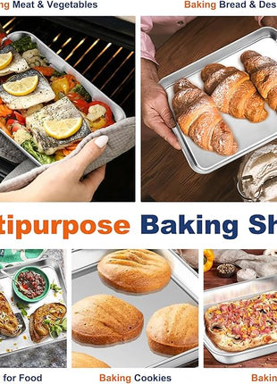 P&P CHEF 10.5 Inch Baking Cookie Sheet, Oven Pan Tray Stainless Steel Sheet Pan for Kitchen, Oven Bakeware for Multi Uses, Shiny Look & Dishwasher Safe, Healthy & Heavy Duty, 2Pcs