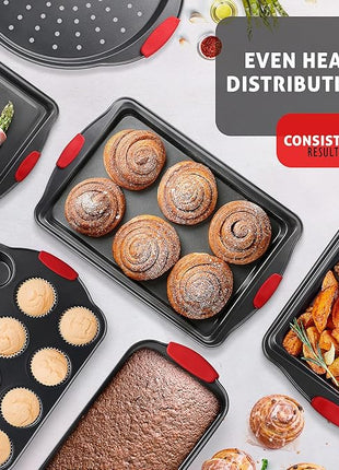 Baking Pan Set, 15 Piece Premium Nonstick Bakeware Sets BPA Free, Cookie Sheets Nonstick Steel Baking Sheets for Oven with Muffin Pan, Cake Pan & Kitchen Utensils - Black