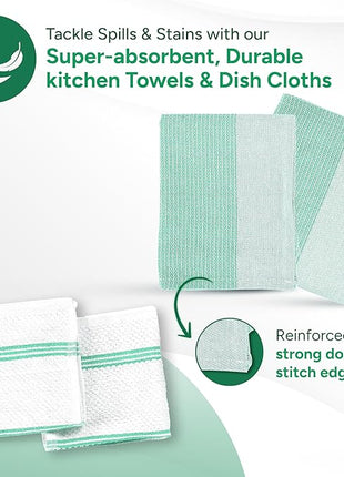 Casa Platino Potholders & Oven Mitts Heat Resistant, 8-Piece Mini Oven Mitts with Silicone Grip, Potholders for Kitchens, 2 Kitchen Towels & 2 Dish Cloths – Durable & Non-Slip – Sage