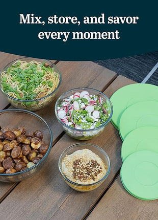 Libbey Baker's Basics 4 Piece Glass Mixing Bowl Set with Plastic Lids - Elegant Nesting Bowls - Glass Mixing Bowls with Lids to Store, Serve and More