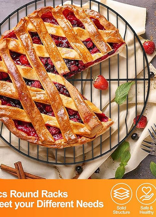 P&P CHEF Round Cooling Rack Set, Round Wire Racks for Cooking Baking, Fit Air Fryer & Oven, Stainless Steel Core with Nonstick Coatings, Black, 2 PCS - 10.5 Inch