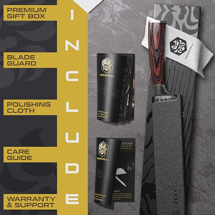 KESSAKU Chef Knife - 8 inch - Samurai Series - Razor Sharp Kitchen Knife - Forged 7Cr17MoV High Carbon Stainless Steel - Wood Handle with Blade Guard