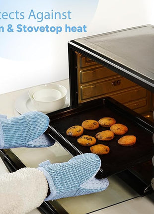 Casa Platino BBQ Gloves & Potholders Set, 4Pc Kitchen Mitts for Oven & Baking, Pot Holder for Hot Pots & Dishes – Heat Resistant Up to 500°F, Non-Slip & Machine Washable – Cornflower