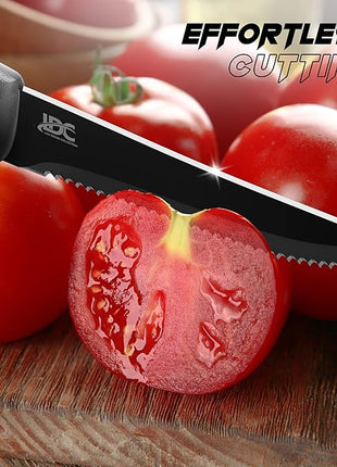 LDC Serrated Steak Knives Set of 8, Elegant Black Ultra Sharp Knives, Dishwasher Safe Stainless Steel Dining Knife Set