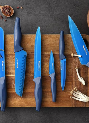 Wanbasion Blue Stainless Steel Knife Set, Sharp Kitchen Knife Set Professional, Kitchen Knife Set Dishwasher Safe with Covers for Cooking