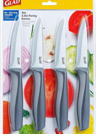 Glad Paring Knife Set, Pack of 4 | Sharp Stainless Steel Blades with Non-Slip Handles | 3.5-Inch Kitchen Knives for Cutting Vegetables and Peeling Fruit,Gray
