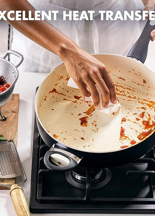 GreenPan Rio Healthy Ceramic Nonstick 5QT Saute Pan Jumbo Cooker with Helper Handle and Lid, PFAS-Free, Dishwasher Safe, Black