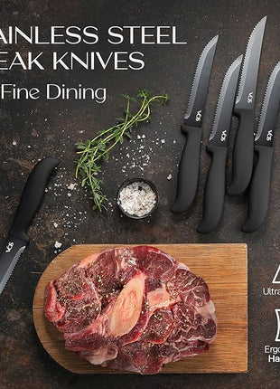 Vos Ceramic Knife Set With Block - 13-Piece Ceramic Knives Set For Kitchen, Includes Chef, Santoku, Bread Knives, Steak Knives, Peeler & Elegant Wooden Block - Ultra-Sharp, Dishwasher safe,Lightweight