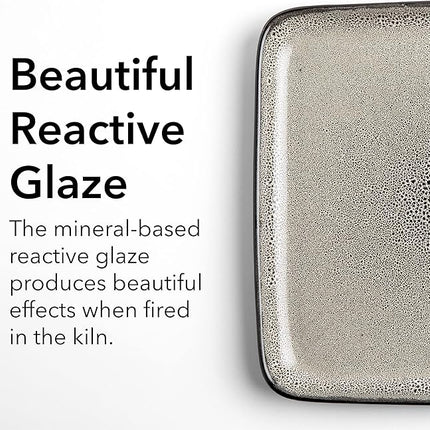 FLACKAR Square Stoneware 16pc Dinnerware Set for 4, Dinner Plates, Side Plates, Cereal Bowls, Mugs - Reactive Glaze Grey (477653)