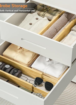 BAMEOS 3" H Large Bamboo Drawer Dividers Adjustable Drawer Organization Expandable Utensil Organizers for Kitchen Dresser Bathroom Bedroom and Office 4-pack