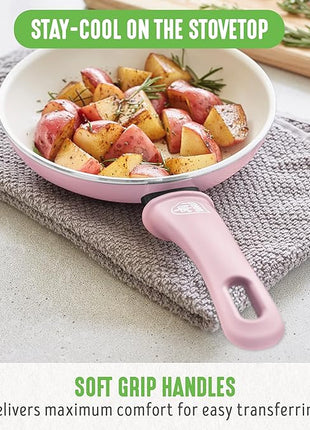 GreenLife Non Stick Fry Pan Set (7" & 10"), Non-Toxic PFAS-Free Ceramic Skillets, Dishwasher & Oven Safe, Egg Omelet Frying Pans, Stay- Cool Handles, Kitchen Home Cooking Essentials, Pink