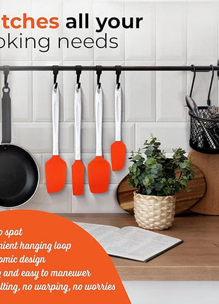 M KITCHEN WORLD Heat Resistant Silicone Spatulas Set | Rubber Spatula Kitchen Utensils Non-Stick for Cooking, Baking and Mixing | Ergonomic, Dishwasher Safe Bakeware Set of 4, Orange