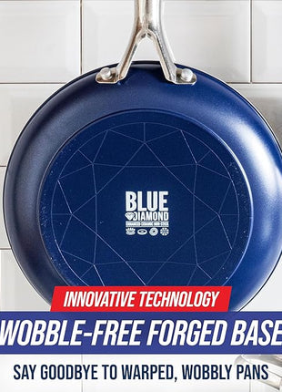 Blue Diamond Hard Anodized 8" 10" & 12" Diamond Infused Healthy Ceramic Nonstick Frying Pan Set, PFAS-Free, Stainless Steel Handle, Dishwasher & Oven Safe to 600F, Durable Cookware, Gray