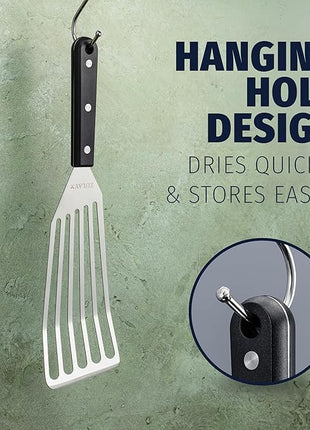 Zulay Kitchen Stainless Steel Fish Turner Spatula - 12.4” Flexible Heat-Resistant Slotted Turner for Non-Stick Cookware - Rust-Proof, Durable & Dishwasher Safe Cooking Utensil for Everyday Use