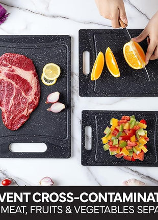 COOK WITH COLOR Non-Slip Cutting Board Set – Kitchen Essentials with Easy Grip Handle for Meat, Veggies, and Fruits, 3 Cutting Boards, Speckled Black