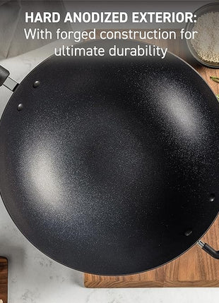T-fal Ultimate Hard Anodized Nonstick Wok 14 Inch, Oven Broiler Safe 350F, Non Stick Stir-Fry Pan, Cookware, Pots and Pans, Kitchen, Versatile Deep Frying, Sauté, Braise, Stew, Dishwasher Safe, Black