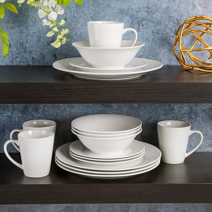 Gibson Home Amelia Court Porcelain Chip and Scratch Resistant Dinnerware Set, Service for 4 (16pcs), White (Round)