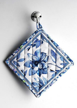 Maison d' Hermine Pot Holders 100% Cotton Heat Resistant Potholders 8" x 8" Hot Pads with Loop BBQ, Cooking, Baking, Grilling, Kitchen, Handling Hot Pans Spring/Summer (Pack of 1, Summer Blues)