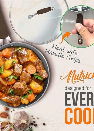 NutriChef 11-Piece Nonstick Kitchen Cookware Set - PTFE/PFOA/PFOS-Free Heat Resistant Kitchen Ware Pots Pan Set Coffee Ceramic Coating - Saucepot, Pans, Cooking Pot Oven Pot, Lid, Utensil NCCW11COF