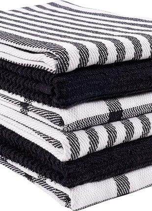 KAF Home Premium Kitchen Towels (18" x 28"), Large 100% Cotton, Flat & Terry Absorbent Dish Towel Set (Black, 18 x 28-6 Pack)