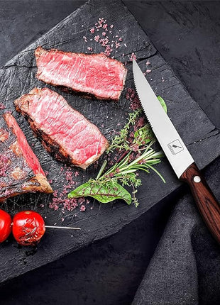 imarku Steak Knives Set of 6, Japanese HC Steel Premium Serrated Steak Knife Set with Ergonomic Handle and Gift Box, Home Essential, Best Chrismas Gifts for Women and Men