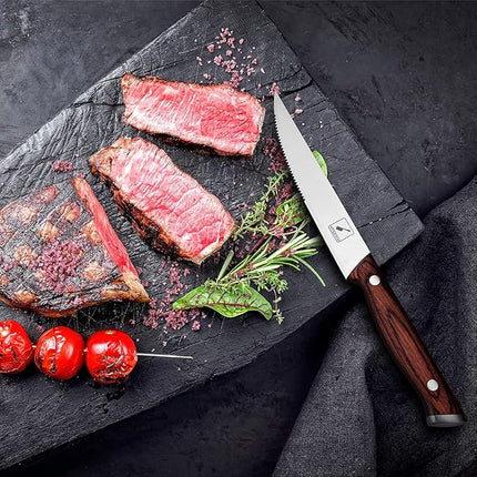 imarku Steak Knives Set of 6, Japanese HC Steel Premium Serrated Steak Knife Set with Ergonomic Handle and Gift Box, Home Essential, Best Chrismas Gifts for Women and Men