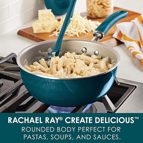 Rachael Ray Create Delicious Nonstick Saute/All Purpose Pan with Lid, 3 Quart - Teal Shimmer, teal shimmer blue