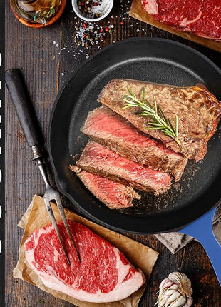 Utopia Kitchen Cast iron Skillets 3 Piece Set, Chefs Pan, Pre Seasoned Cast iron Skillets, 6, 8 & 10 Inches, Easy Use in the Oven, Stove, Grill, or Campfire, Blue