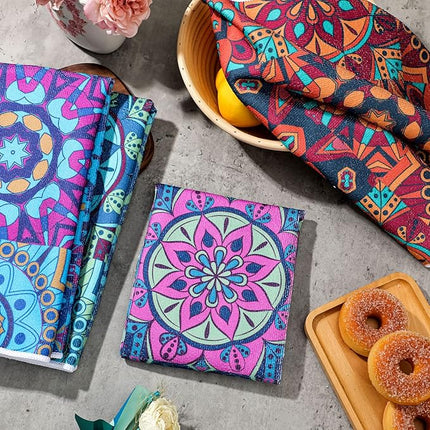Boyiee Set of 6 Mandala Kitchen Towels Absorbent Boho Dish Towels 24 x 16 Inches Multicolor Hand Dishcloths Mandala Lover Gifts for Farmhouse Kitchen Bathroom Decorations