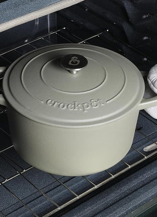 Crock-Pot Artisan 7-Quart Round European Enameled Cast Iron Dutch Oven with Lid – Matte Green, Durable Oven Safe Cookware