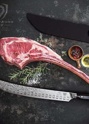 DALSTRONG Butcher Knife - 12.5 inch Slicer - Shogun Series ELITE - Japanese AUS-10V Super Steel - Black G10 Handle - Vacuum Treated Cimitar Meat Breaking Knife Gift - Sheath Included