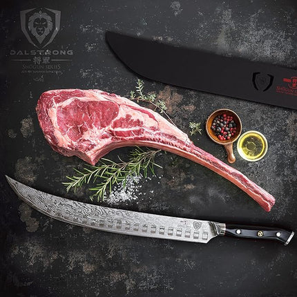 DALSTRONG Butcher Knife - 12.5 inch Slicer - Shogun Series ELITE - Japanese AUS-10V Super Steel - Black G10 Handle - Vacuum Treated Cimitar Meat Breaking Knife Gift - Sheath Included