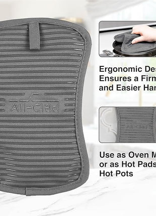 All-Clad Premium Pot Holder & Heating Pad, (2-Pack) Heat Resistant to 500 Degrees, 100% Cotton 10"x6.25" for Kitchen and Barbeque, Pewter