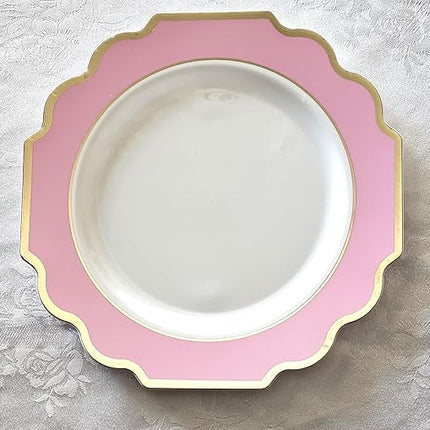 " OCCASIONS " 240 Plates Pack (120 Guests) Heavyweight Wedding Party Disposable Plastic Plates Set -120 x 10.5'' Dinner + 120 x 8'' Salad/Dessert Plate (Imperial in Light Pink & Gold)