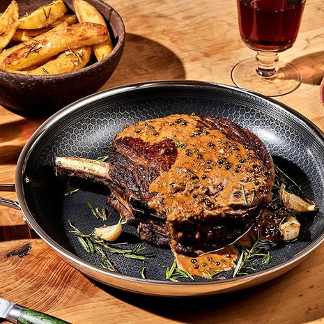 HexClad Hybrid Nonstick 12-Inch Frying Pan with Tempered Glass Lid, Stay-Cool Handle, Dishwasher-Friendly, Oven-Safe Up to 900°F, Induction Ready, Compatible with All Cooktops