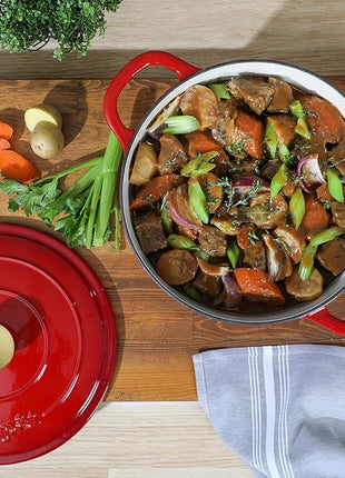 Crock Pot Artisan 6-Quart Round European Enameled Cast Iron Dutch Oven Pot With Lid -Gradient Red