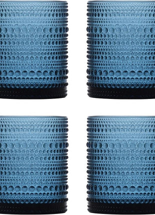 Fortessa Jupiter Beaded Hobnail Glass, 10 Ounce Double Old Fashioned (Set of 4), Cornflower Blue