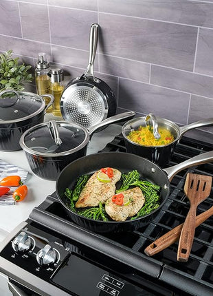 Kenmore Logan Black Stripe 10-Piece Nonstick Aluminum Induction Safe Cookware Set