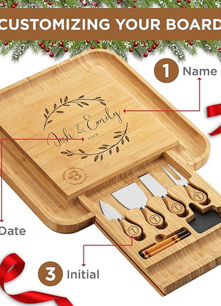Personalized Charcuterie Board Gift Set - Custom Engraved Charcuterie Boards, Bamboo Cheese Board & Meat Platter - Wedding Gifts, Housewarming Gift for New Home, Anniversary, Birthday, Christmas Gifts