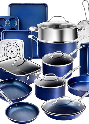 GRANITESTONE 20 Pc Kitchen Pots and Pans Set Non Stick Cookware Set, Kitchen Cookware Sets with Deep Frying Pan Set and Bakeware Set, Made Without PFOA and PFOS, Oven and Dishwasher Safe